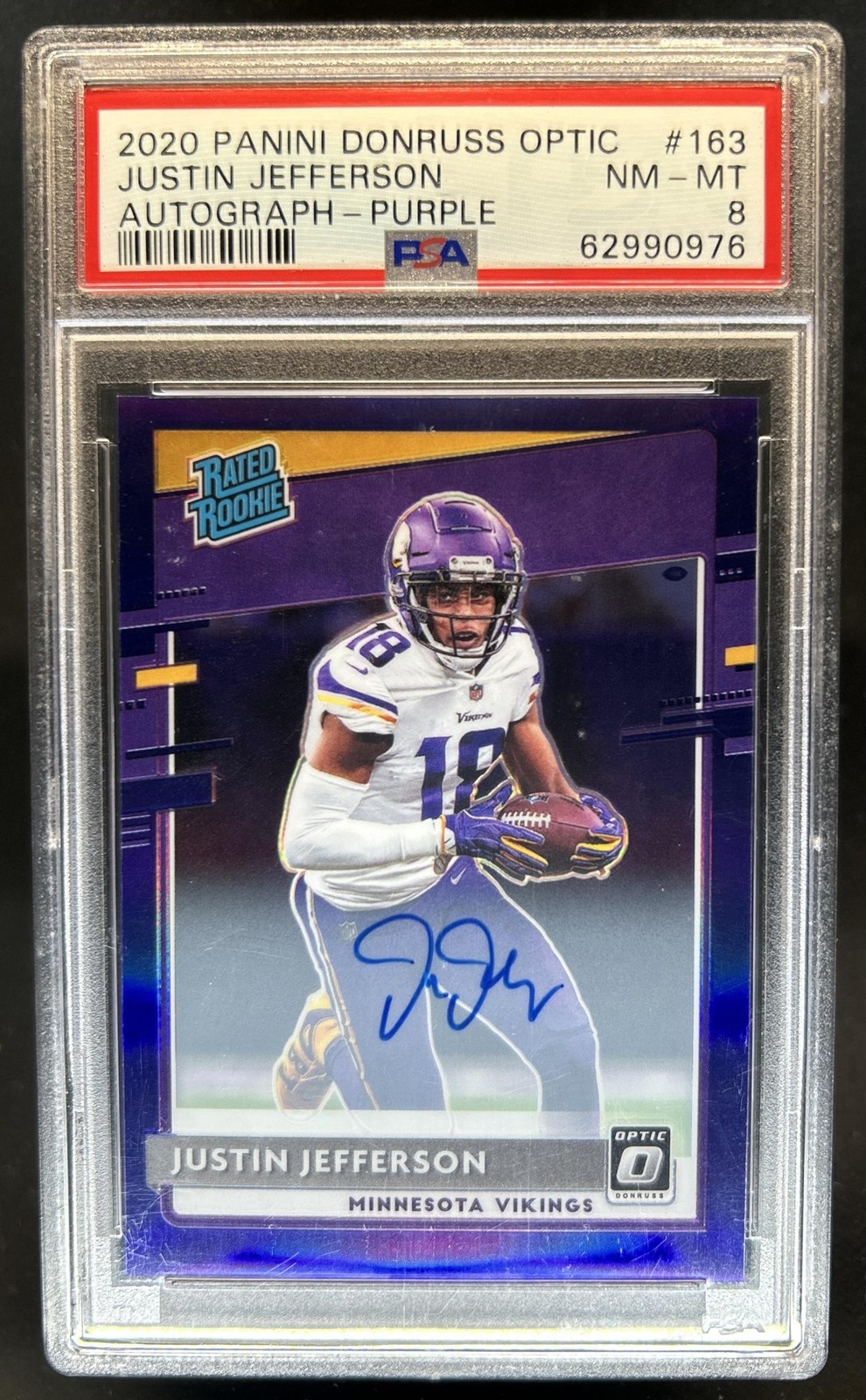2020 Donruss Optic Justin Jefferson Rated Rookie Auto Purple RC #/35 PSA 8