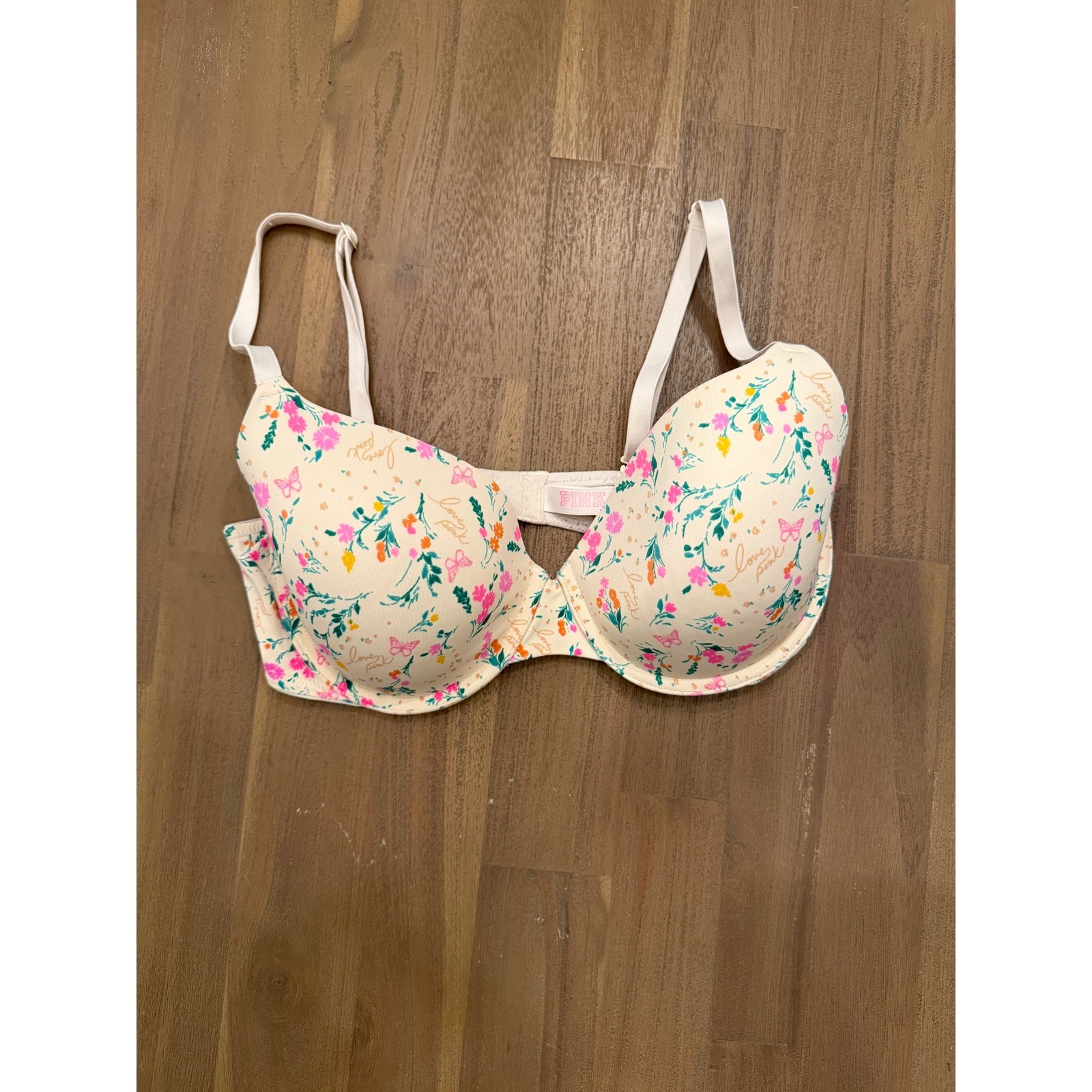 Pink by Victoria's Secret Floral Push Up Bra With Butterflies