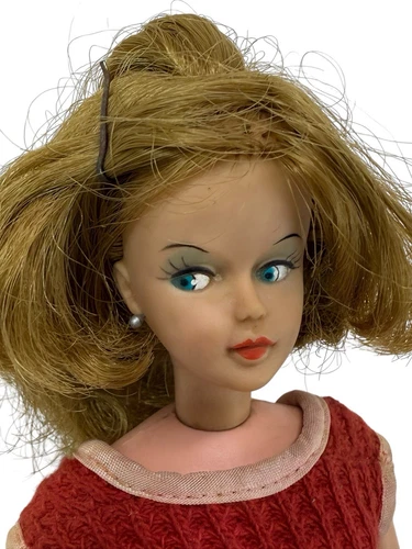 Vintage 1960s American Character Tressy Growing Hair Doll Red Waffle Knit Dress