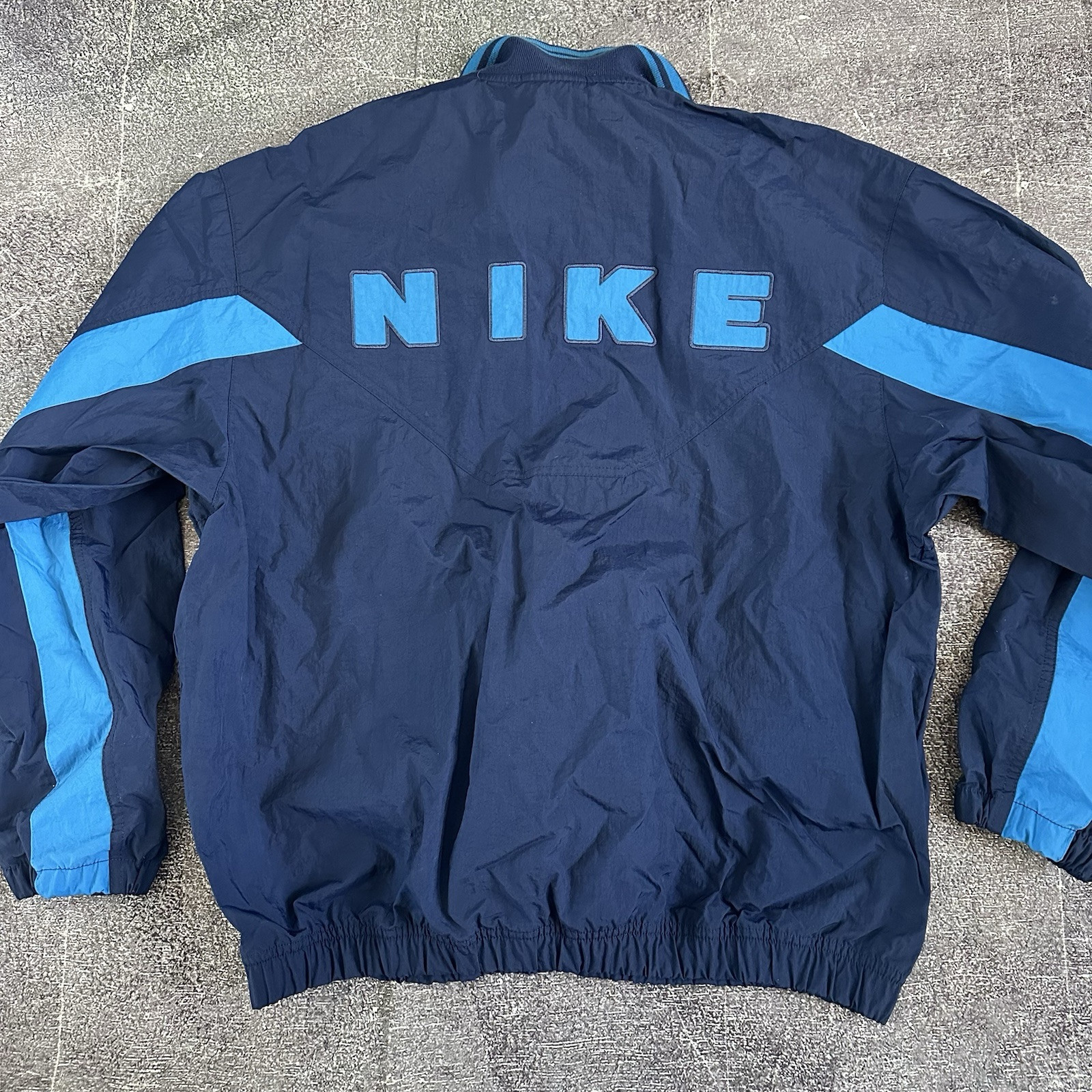 Mens Vintage 90s Nike Navy Blue Spell Out Anorak 1/4 Zip