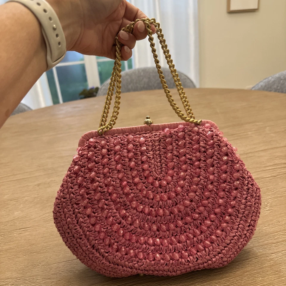VTG Frances Hirsch Pink & Gold Clutch Purse With Inside Pocket Beaded - Image 2 of 4