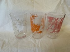 Davy Crockett Craze Glass Tumblers Red Orange White Graphics c1955 Super Vintage