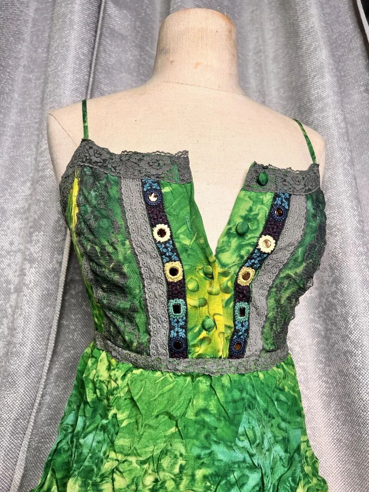 Blusa FREE PEOPLE Mujer S Cami Top Encaje Calado Boho Tie Dye Verde Suave Elastizada Foto 2 de 4