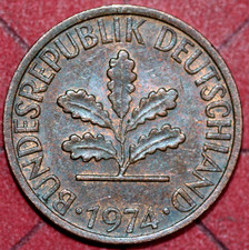 Germany 1974 D Pfennig, Five oak leaves - Foreign Coin  16.5mm