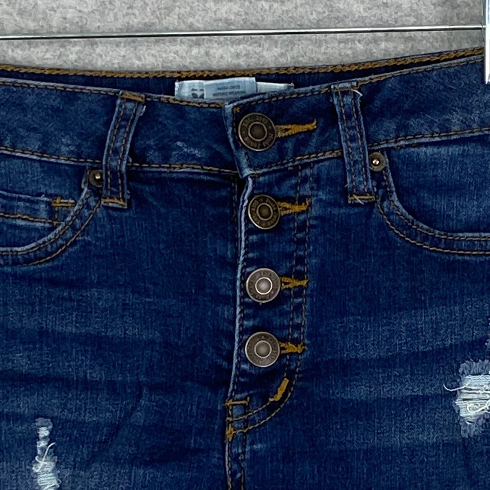 Pantalones Cortos Mudd Jean Para Mujer 0 Azul Envejecido Botón Mosca FLX Elastizados Denim Oscuro Foto 2 de 4