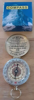 PP Bean Classic Compass ''To My Son...Love Dad'' Gold Pocket Compass NEW NIB