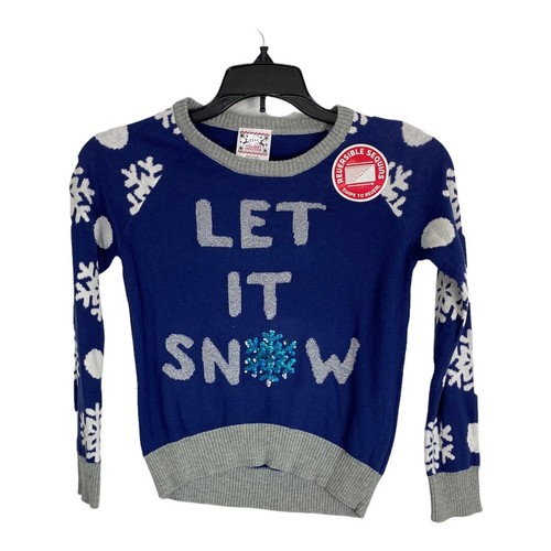 Merry Christmas Kids 6-6x Sweater Blue LET IT SHOW Christmas Sequin Twins NEW - Picture 3 of 6