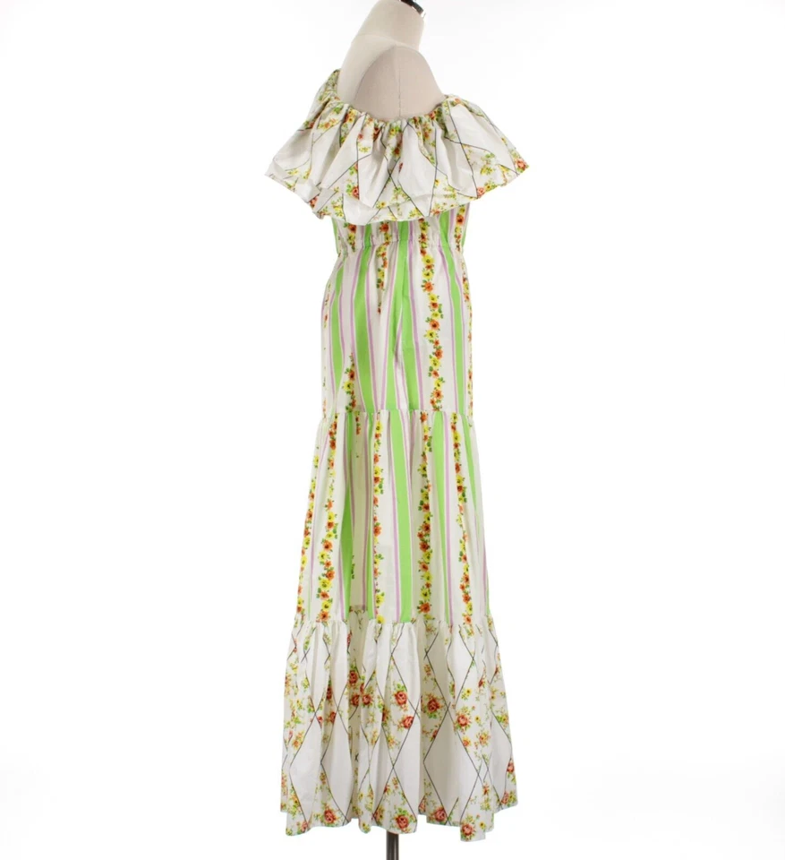 MSGM NUEVO SIN ETIQUETAS Vestido Estampado Floral Un Hombro Talla 42 EE. UU. 8 Blanco/Verde/Multicolor Foto 2 de 4