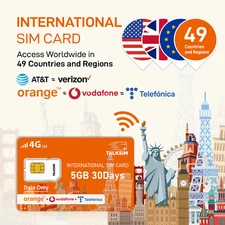 5G 4G LTE International Data SIM Card 5GB 30Days Support Travelling 49 Countries