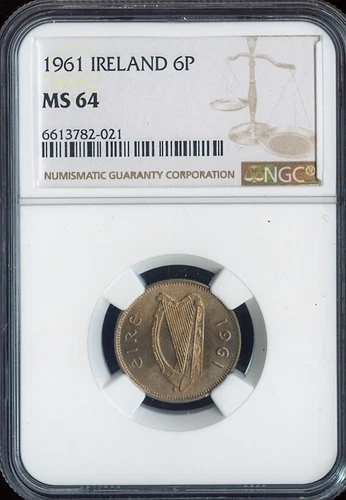 1961 Ireland Six Pence 6P NGC MS64 Quality