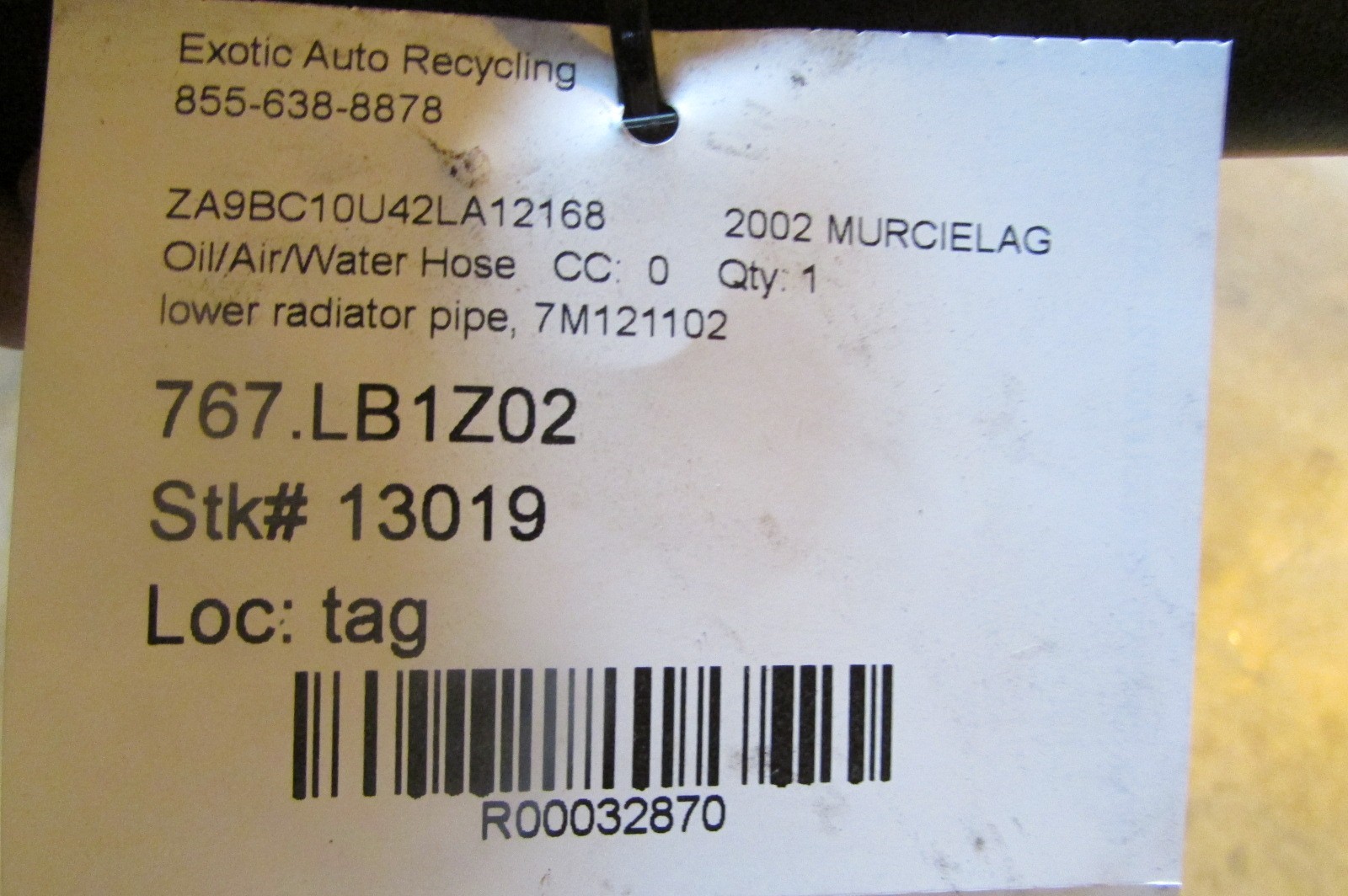 Lamborghini Murcielago, LP640, Radiator Lower Connection Pipe, P/N 7M121102