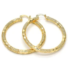 Women's 4mm Glitter Diamond Cut 14k Gold Filled Medium Large Round Hoop Earrings