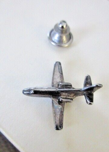 Vtg Military Style Airplane Silver Tone Tie Tac Lapel Hat Pin