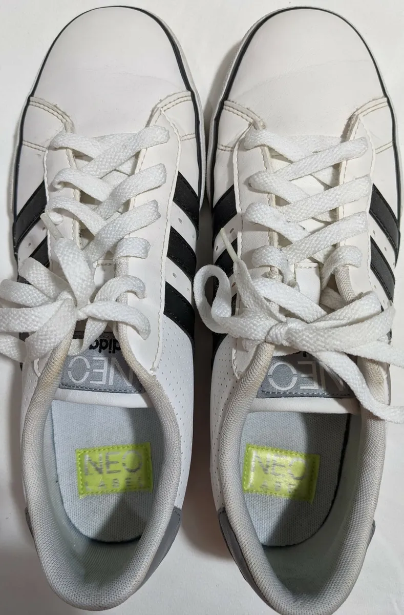 Rarely Adidas Neo Label men&#039;s leather white with black stripes Sz 8 shoes | eBay