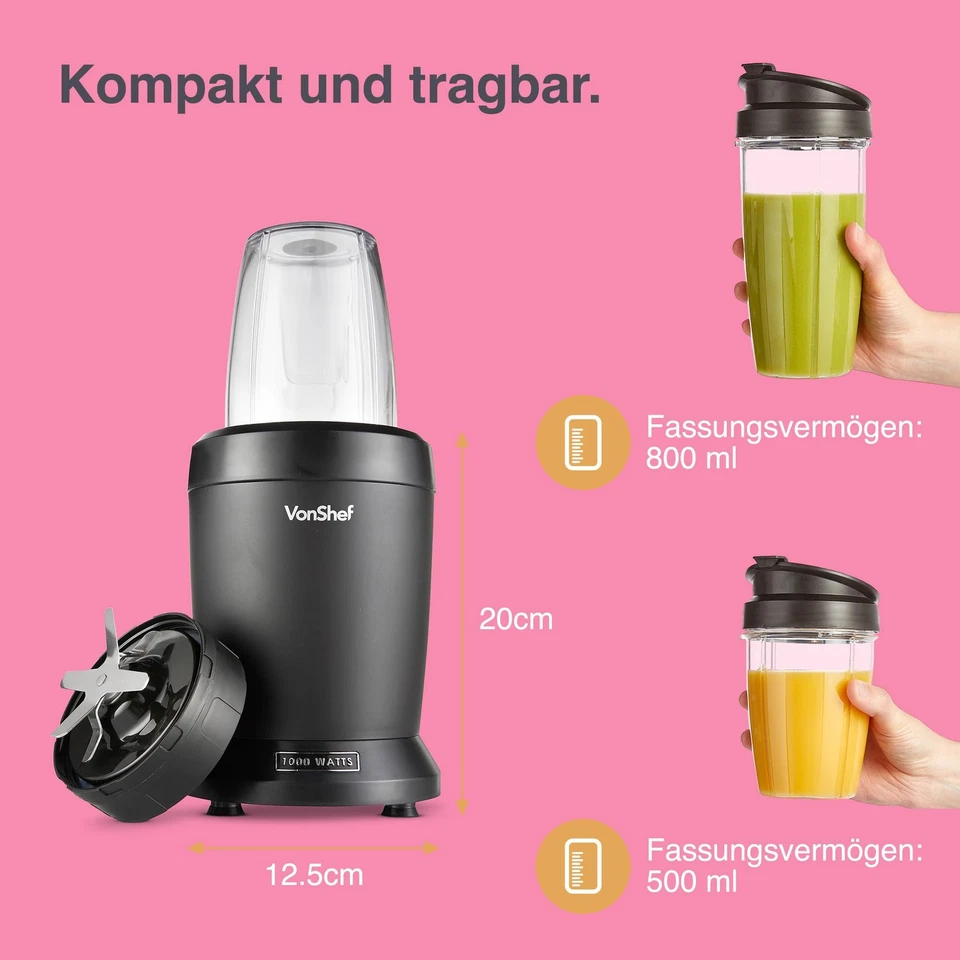 Mixer Smoothie Maker – Ultrablend für Obst Gemüse und Crushed Ice 1000 W/ 500... Foto 2 de 4