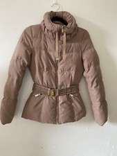 Zara Woman Beige Camel Down Belted Puffer Jacket Coat Size Xs