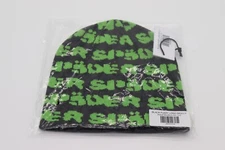 Spider Worldwide Black Fuzzy Logo Skully Beanie. One Size.