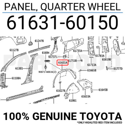 F 6163160150 Genuine Toyota PANEL, QUARTER WHEEL 61631-60150 | eBay
