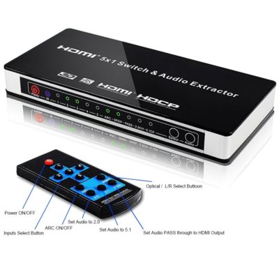 HDMI 5X1 Switch Splitter Audio Extractor 4K 1080P video converter for PS4 TV PC