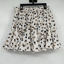 Entro Skirt Womens Sz L White Animal Print Short Drawstring Flounce Ruffle Boho