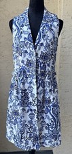 ELIZA J Button Down Dress Sz 8 Notch Paisley Print Linen Blend