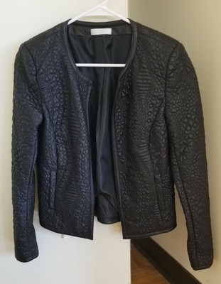 Promod Black Short Leather Women Jacket Size Small Biker Casual Light