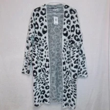 NWT Thyme & Honey Black White Fuzzy Eyelash Knit Open Front Longline Cardigan SM