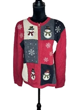 Croft & Barrow Full Zip  Cardigan Christmas sweater M Snowman Wool Angora blend