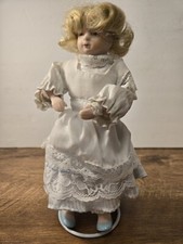 Vintage Doll Porcelain Head Arms Legs Soft Foam Body with Stand Painted Face 8"