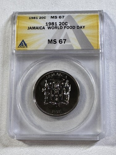 1981 Jamaica 20 Cents Coin Graded MS 67 by ANACS FAO Wide Legend - Picture 4 of 8