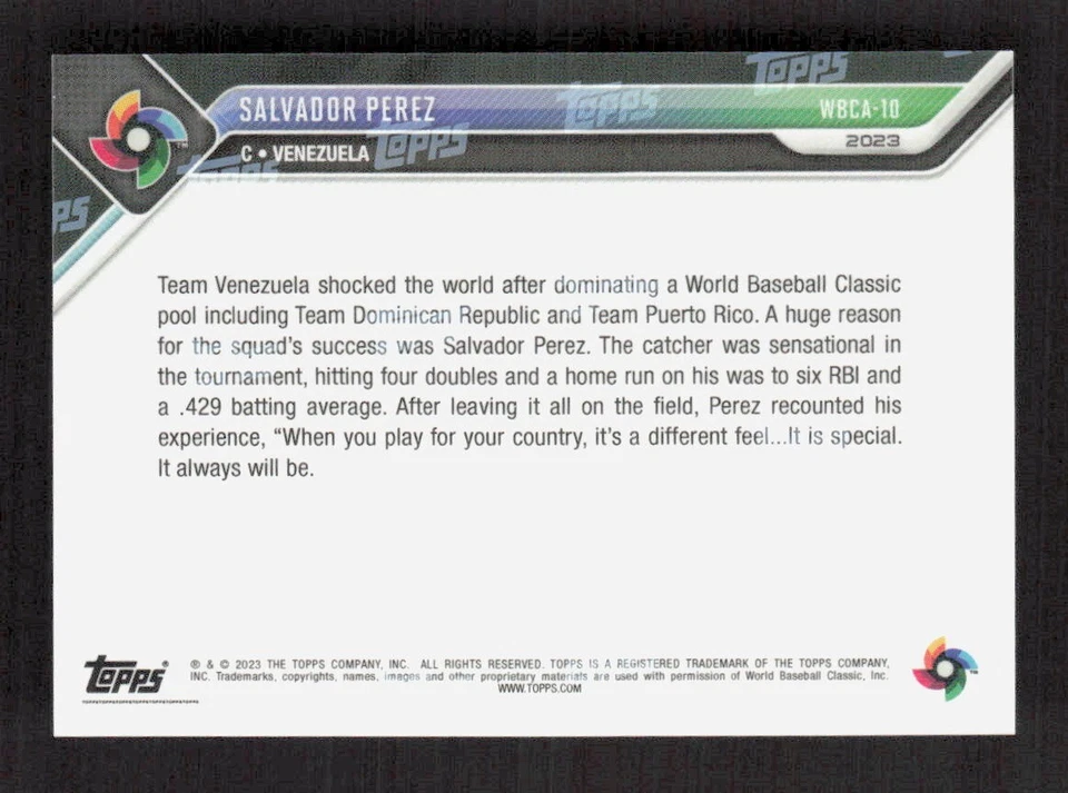 2023 TOPPS NOW CARD ALL-WORLD BASEBALL CLASSIC TEAM CARD SALVADOR PEREZ #WBCA-10 - Image 2 of 2