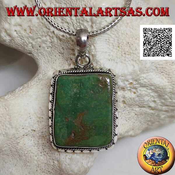 Pendentif en Argent 925‰ Grand Turquoise Antique Tibétain Clouté - Photo 1/1