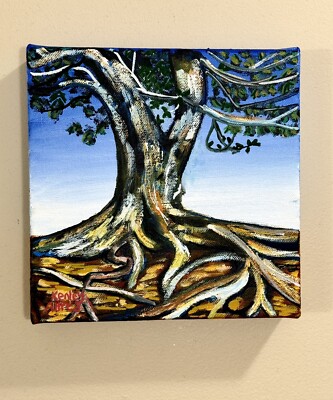 Original Art Acrylic Tree Nature Gallery Profile Canvas Painting Artwork 8 x8 