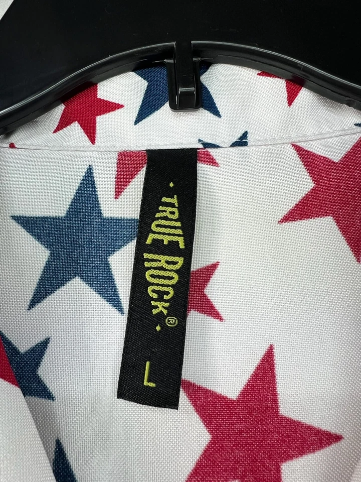 True Rock Button Down Shirt Mens Size Large White Red Blue Stars Short Sleeve - Image 3 of 4