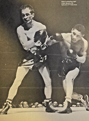 1980 Vintage Magazine Illustration Boxer Beau jack Punching Fritzie Zivic