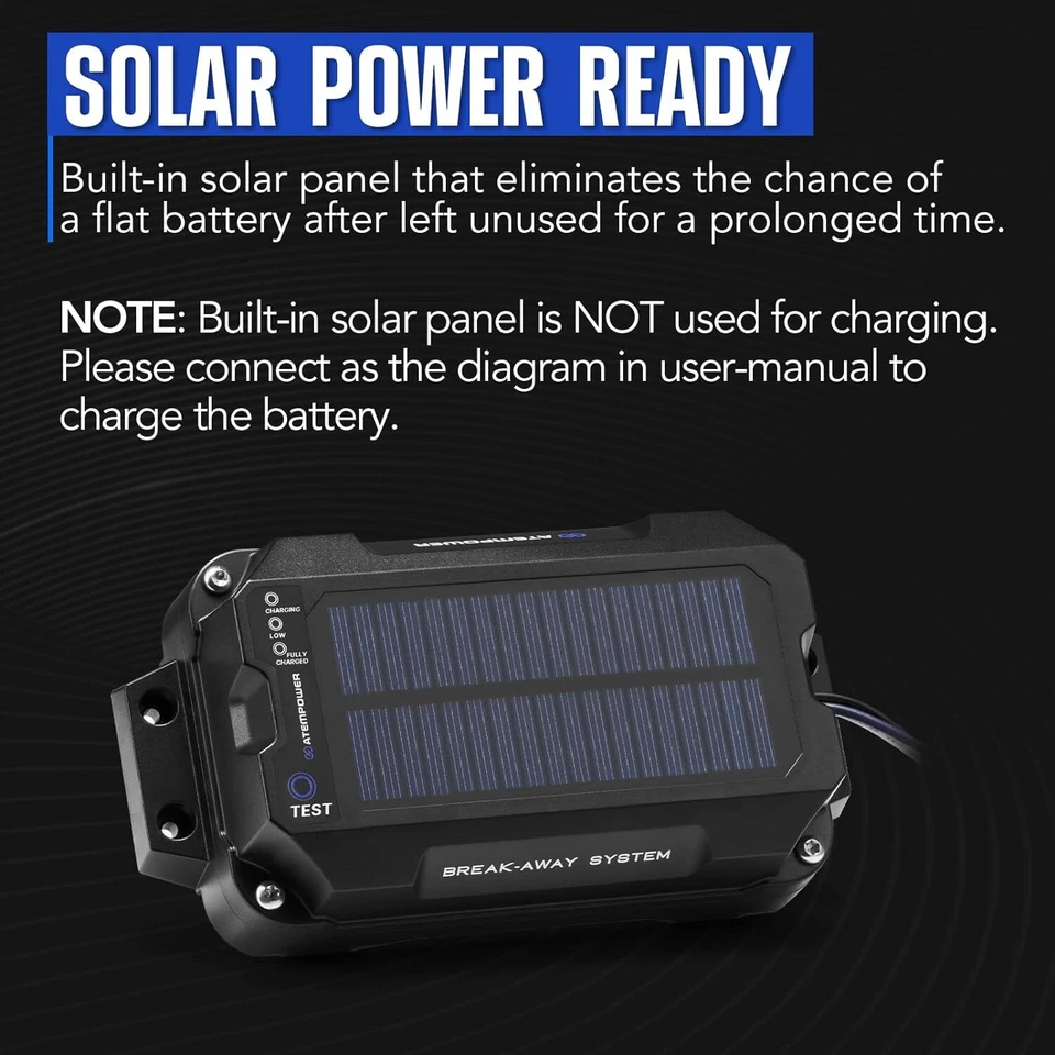 Kit de control de freno de remolque Breakaway con interruptor 12V 3AH LifePO4 litio Foto 2 de 4