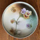 Antique Pansies Porcelain Hand Painted Charger Plate 12" Greek Key Germany