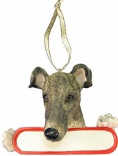 GREYHOUND Brindle -Santa's Pals DOG Christmas Ornament E S Pets-Personalizable