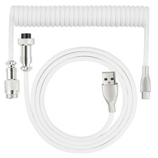 White USB C Keyboard Cable 6 FT Coiled Braided Detachable Aviator Connector