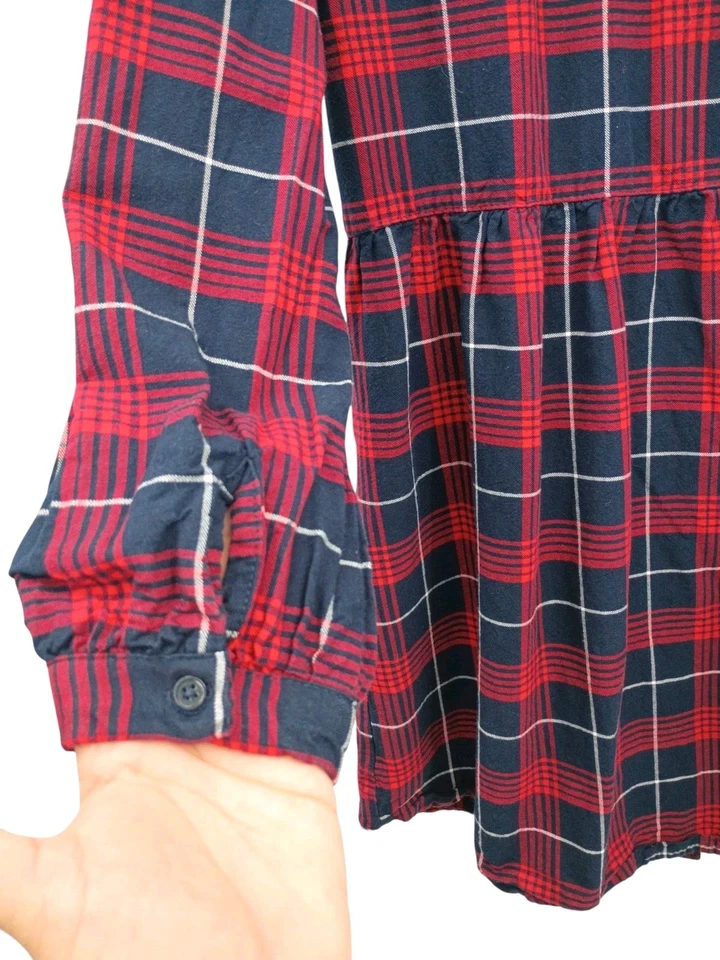 Girl's OshKosh B’Gosh Red Blue Collared Striped Dress Long Sleeve Sz 14 Button  - Image 4 of 4