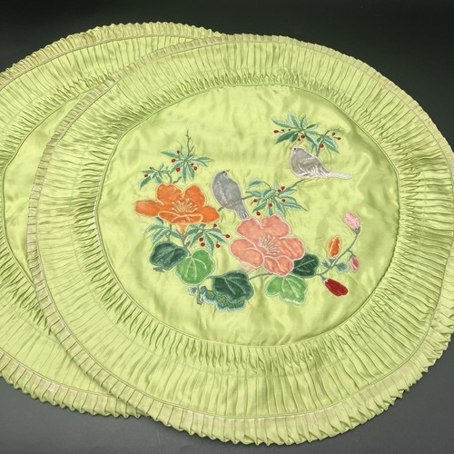 Vintage Embroidered Pillow Shams Birds Floral READ Mid Century Style