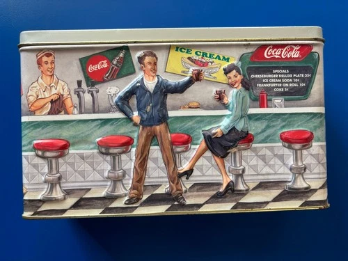 Vintage Raised Coca-Cola Soda Fountain Retro 50s Diner Decorative Tin Box