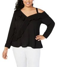 I.N.C Womens Ruffle One Shoulder Blouse