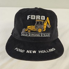 Vintage Ford New Holland Hat Corduroy Black Snapback Backhoe Made In USA