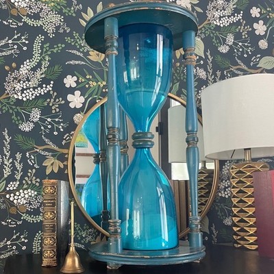 Blenko Hourglass 24'' Rare Blue Glass Mid Century Modern Collector Statement
