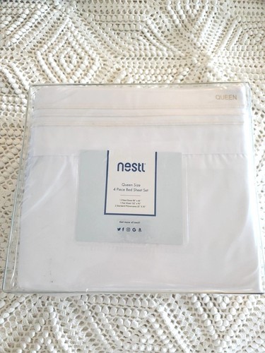 Nestl Queen Bed Sheet Set 1800 Series 4 Piece Deep Pocket White Bedding