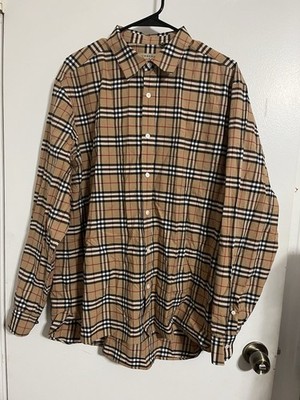 Authentic Burberry London England Nova Check Button Down Shirt XXL Beige Plaid