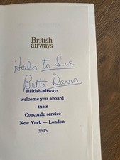 BETTE DAVIS * SIGNED CONCORDE MENU * WITH COA