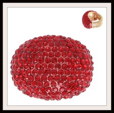 Red Crystal Dome Stretch Ring Large Puffy Gold Plated Diva Fashion New