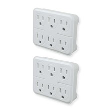 2 PCS 6 Outlet Triple Extender 3 Prong Grounded Wall Tap Plug Adapter